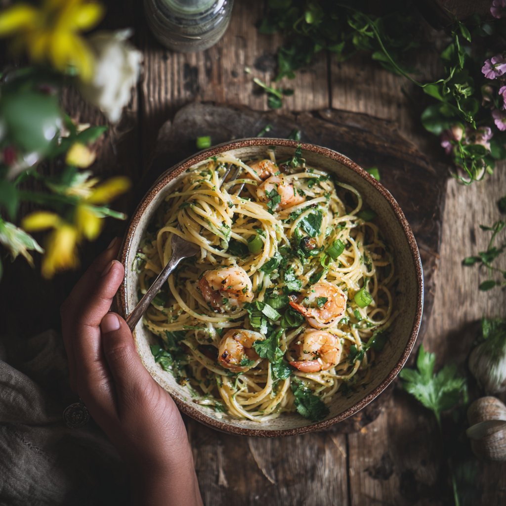 Light Shrimp and Cilantro Pasta